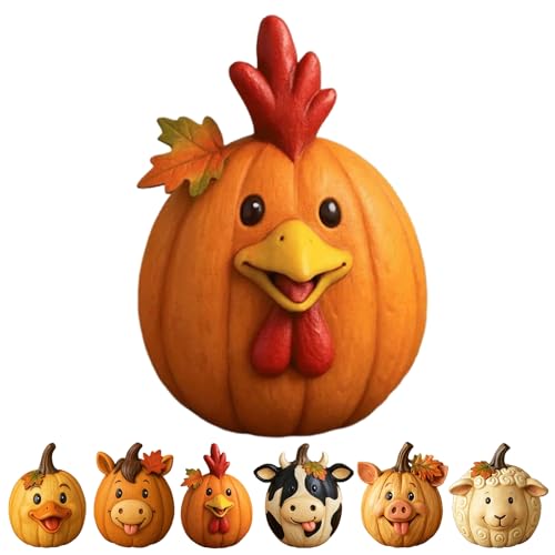 Dewppxi Kürbisfiguren mit Bauernhoftieren, Halloween Thanksgiving Herbstdekoration, Herbst-Tischdekoration für den Bauernhausstil, Niedliche Lustige Tier aus Kunstharz, Schreibtischdeko (C) von Dewppxi