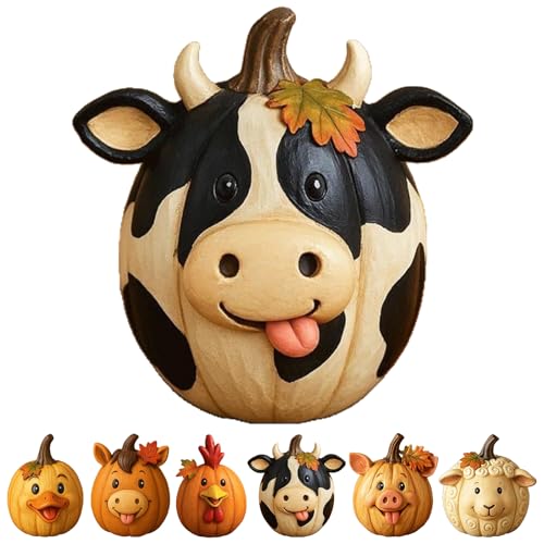 Dewppxi Kürbisfiguren mit Bauernhoftieren, Halloween Thanksgiving Herbstdekoration, Herbst-Tischdekoration für den Bauernhausstil, Niedliche Lustige Tier aus Kunstharz, Schreibtischdeko (D) von Dewppxi