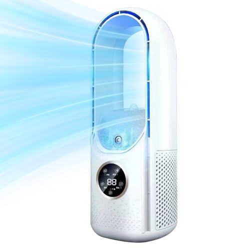 Dewppxi Rotorloser Ventilator Leise,Turmventilator mit 6 Modi und 7-Farbigem Nachtlicht,Ventilator mit Wasserkühlung für Schlafzimmer,Küche,Büro,Ventilator ohne Rotorblätter mit Fernbedienung (Weiß) von Dewppxi