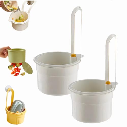 Einstellbare Spülbecken Sieb Hängend, Selbstreinigender Küchenspüle-Abtropfkorb, Siebkorb zum Aufhängen am Wasserhahn, Multifunktionaler Sieb für Spülbecken (Weiß-2Stück) von Dewppxi