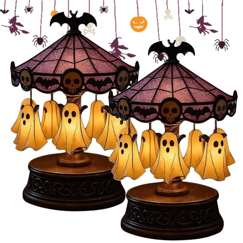 Geisterkarussell-Lichter, Ghost Carousel Lights, Halloween Geisterkarussell-Lampe, Geister-Nachtlicht, Wiederaufladbare Vintage-Karussell-Dekoration für Halloween-Partys oder als Geschenk (2Stück) von Dewppxi