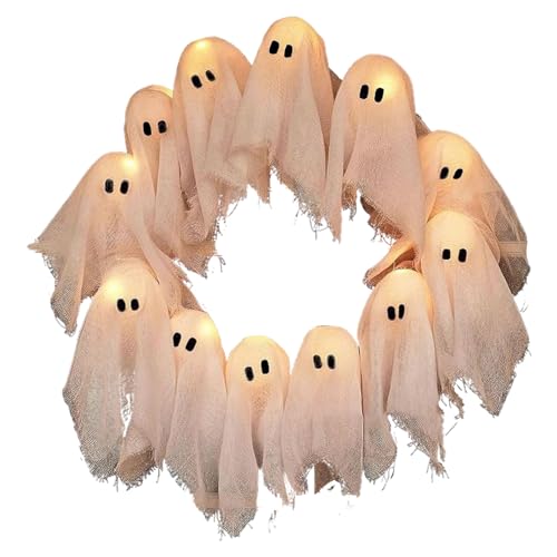 Halloween Ghost Wreath, 12 LED Light-Up White Ghost Garland, Holiday Spooky Garland Indoor & Outdoor Hanging Decoration for Front Door, Wall, Party, Battery-Powered Halloween Decor Halloween Ghost Wreath, 12 LED Light-Up White Ghost Garland, Holiday Spooky Garland Indoor & Outdoor Hanging Decoration for Front Door, Wall, Party, Battery-Powered Halloween Decor von Dewppxi