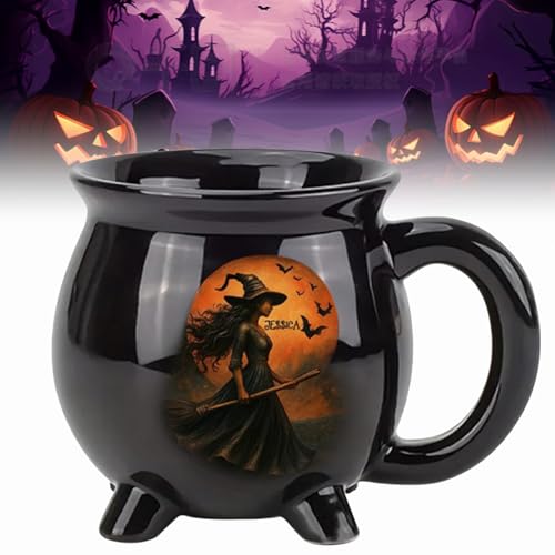 Halloween-Hexenkessel Teetasse, Hexenkessel-Becher, Halloween Keramik Kaffeebecher für Freunde, Familie, Witching You a Wicked Brew Cauldron Tasse (A) von Dewppxi