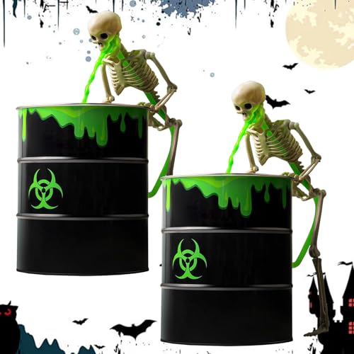 Halloween-Kotzskelett-Eimer, Kotzskelett mit UV-Schwarzlicht-Wasserpumpe für Halloween-Dekoration im Innenbereich, Skelettfiguren Kotzeimer-Dekoration (2set) von Dewppxi