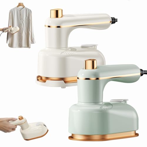 Hand Dampfbügeleisen mit Verbrühschutz, Tragbarer 2-in-1-Dampfglätter für Kleidung, Dauerdampf- und Trockenbügeln, Mini-Reisebügeleisen mit 30ml-Wassertank für Zuhause und unterwegs (Grün+Weiß) von Dewppxi