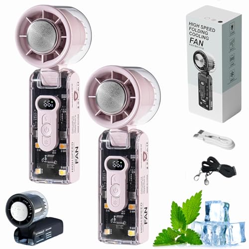 Handventilator mit Sofortkühlplatte und LED-Licht, Tragbarer Hand-Turbo ventilator mit Eiskühler, Kaltkompressen-Ventilator, Faltbarer Mini-Kühlventilator, per USB wiederaufladbar (Lila-2stück) von Dewppxi