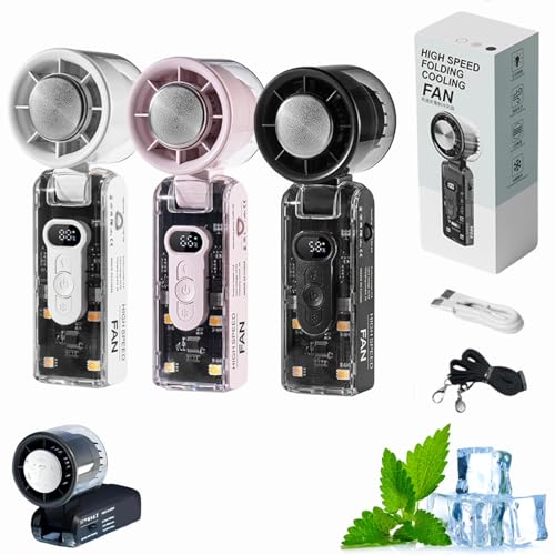 Handventilator mit Sofortkühlplatte und LED-Licht, Tragbarer Hand-Turbo ventilator mit Eiskühler, Kaltkompressen-Ventilator, Faltbarer Mini-Kühlventilator, per USB wiederaufladbar (Mix-3stück) von Dewppxi