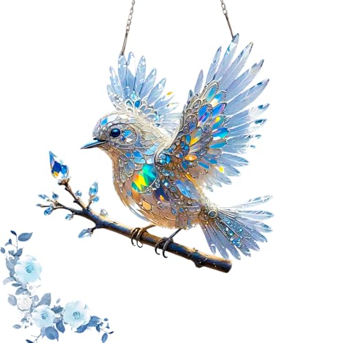 Kristall-Himmelblauvogel-Ornament, Buntglasvögel fürs Fenster, Kristall-inspirierte Kolibri-Diamantmalerei-Sets, 2D-Flachacryl-Vögel als hängender Sonnenfänger (1Stück) von Dewppxi