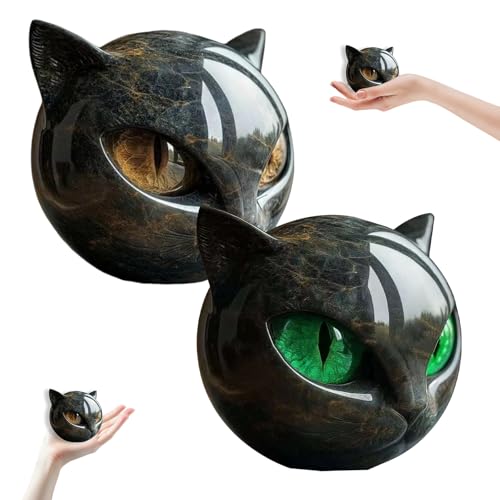 Luxury Black Cat Stone Sculpture – Elegant Home Décor & Gift-Ready Art Piece,Hand-Carved Crystals and Healing Stones Cat Statue, Cute Desktop-Ornamente Sculpture Gifts for Cat Lovers Women (A+B) von Dewppxi