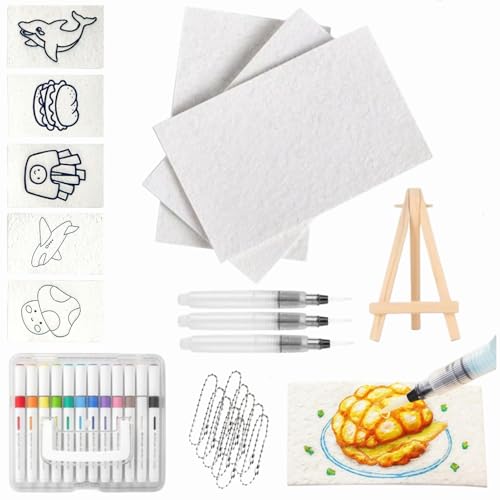 Magic Puffy Paint, Puffy Popcorn Drawing Texture Painting Kit, 3D Schaumstoff Malset für Kinder, 3D Zeichnen Leinwand Schwamm mit 12 Farben Stifte, Foam Texture Painting Paper (Herzförmiges Set) von Dewppxi