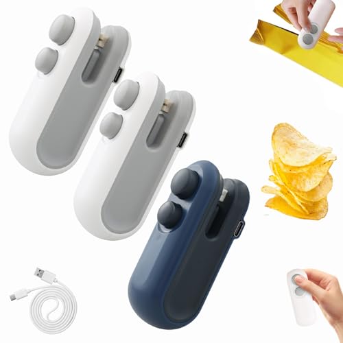 Mini Bag Sealer with Cutter and Magnet, Tragbarer Mini Folienschweißgerät, USB-aufladbarer Hand Snackbeutel Tüten Verschließer, Damit Lebensmittel frisch und Snacks knusprig bleiben (2 Weiß+Blau) von Dewppxi