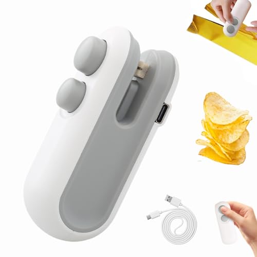 Mini Bag Sealer with Cutter and Magnet, Tragbarer Mini Folienschweißgerät, USB-aufladbarer Hand Snackbeutel Tüten Verschließer, Damit Lebensmittel frisch und Snacks knusprig bleiben (Weiß) von Dewppxi