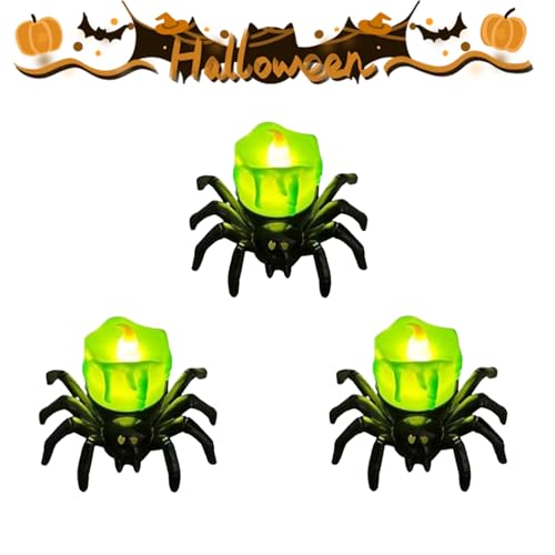 Neuartige Led Flammenlose Spinne Kerzen, Halloween Spinne Kerzenlicht, Spinne Augäpfel Nachtlicht für Indoor Outdoor Garten Party Halloween Deko Requisiten (A-3pcs) von Dewppxi