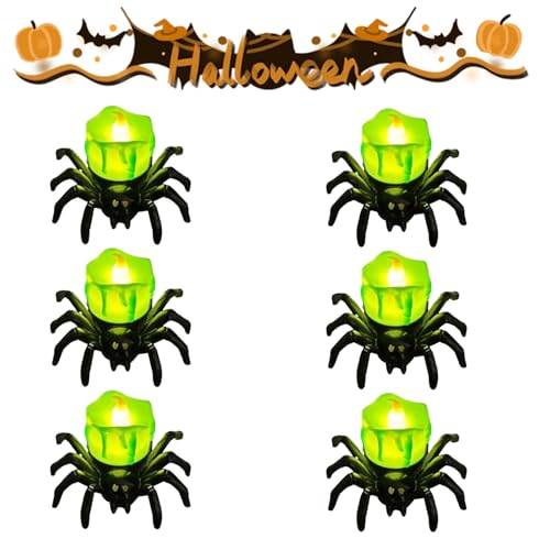 Neuartige Led Flammenlose Spinne Kerzen, Halloween Spinne Kerzenlicht, Spinne Augäpfel Nachtlicht für Indoor Outdoor Garten Party Halloween Deko Requisiten (A-6pcs) von Dewppxi