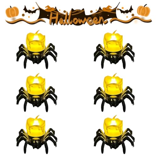 Neuartige Led Flammenlose Spinne Kerzen, Halloween Spinne Kerzenlicht, Spinne Augäpfel Nachtlicht für Indoor Outdoor Garten Party Halloween Deko Requisiten (B-6pcs) von Dewppxi