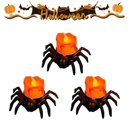 Neuartige Led Flammenlose Spinne Kerzen, Halloween Spinne Kerzenlicht, Spinne Augäpfel Nachtlicht für Indoor Outdoor Garten Party Halloween Deko Requisiten (C-3pcs) von Dewppxi