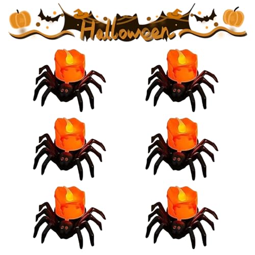 Neuartige Led Flammenlose Spinne Kerzen, Halloween Spinne Kerzenlicht, Spinne Augäpfel Nachtlicht für Indoor Outdoor Garten Party Halloween Deko Requisiten (C-6pcs) von Dewppxi