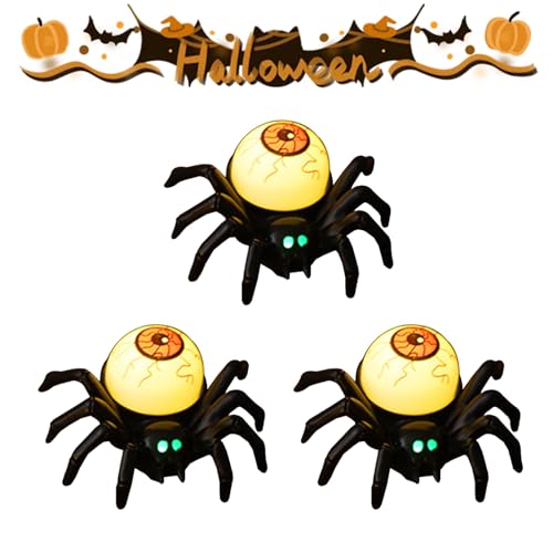 Neuartige Led Flammenlose Spinne Kerzen, Halloween Spinne Kerzenlicht, Spinne Augäpfel Nachtlicht für Indoor Outdoor Garten Party Halloween Deko Requisiten (F-3pcs) von Dewppxi