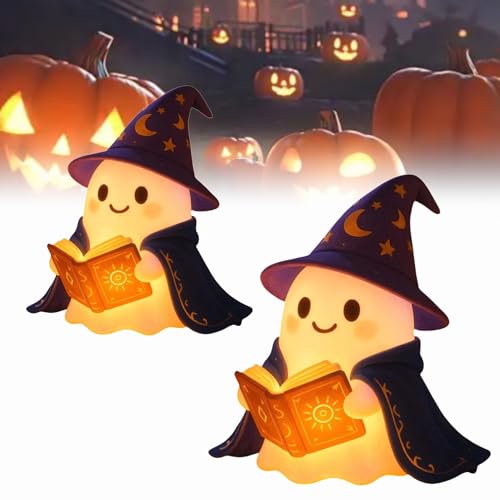 Niedliche Geister-Leselampe, Ghost Reading Book Lamp, Halloween Deko Geister-Leselampe, 3D-LED-Geister Statue Nachtlicht, Bücherregal Deko für Leser und Buchliebhaber (15cm+22cm) von Dewppxi