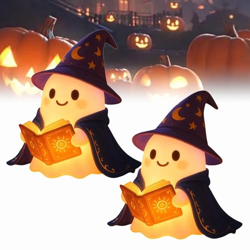 Niedliche Geister-Leselampe, Ghost Reading Book Lamp, Halloween Deko Geister-Leselampe, 3D-LED-Geister Statue Nachtlicht, Bücherregal Deko für Leser und Buchliebhaber (15cm-2Stück) von Dewppxi