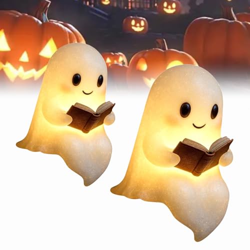 Niedliche Geister-Leselampe, Ghost Reading Book Lamp, Halloween Deko Geister-Leselampe, 3D-LED-Geister Statue Nachtlicht, Bücherregal Deko für Leser und Buchliebhaber (B-15cm+22cm) von Dewppxi