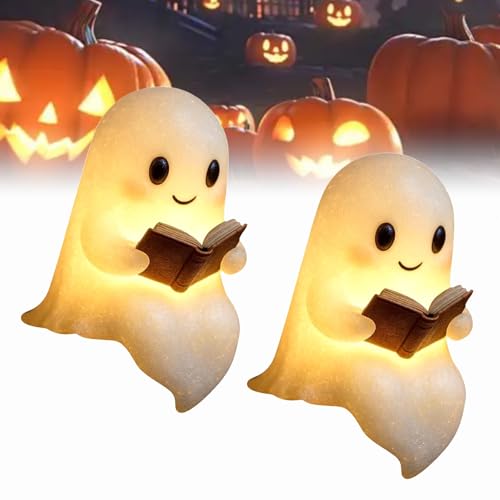 Niedliche Geister-Leselampe, Ghost Reading Book Lamp, Halloween Deko Geister-Leselampe, 3D-LED-Geister Statue Nachtlicht, Bücherregal Deko für Leser und Buchliebhaber (B-15cm-2Stück) von Dewppxi