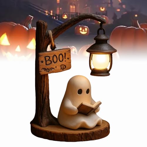 Niedliche Geister-Leselampe, Ghost Reading Book Lamp, Halloween Geister Lampe, 3D-LED-Geister Statue Nachtlicht, Halloween Deko für Schlafzimmer und Bücherregal (15cm-1Stück) von Dewppxi