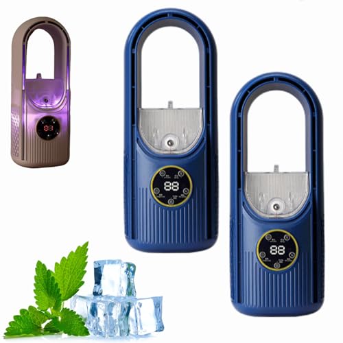 Rotorloser Ventilator,Turmventilator mit 6 Modi und 7-Farbigem Nachtlicht,Ventilator Leise mit Wasserkühlung für Schlafzimmer,Küche,Büro,Ventilator ohne Rotorblätter mit Fernbedienung (Blau-2 Stück) von Dewppxi