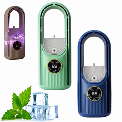 Rotorloser Ventilator,Turmventilator mit 6 Modi und 7-Farbigem Nachtlicht,Ventilator Leise mit Wasserkühlung für Schlafzimmer,Küche,Büro,Ventilator ohne Rotorblätter mit Fernbedienung (Blau+Grün) von Dewppxi