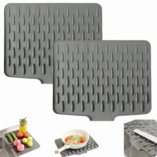 Silikon-Abtropfmatte, Auslaufsicherer Arbeitsplattenschutz Aus Silikon, Arbeitsplattenschutz mit Effektiver Wasserumleitung und Rutschfestem Design (40*32.5cm-2 Stück) von Dewppxi