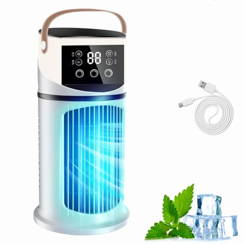 Tragbare Klimaanlage Kühlventilator, Einstellbarer Nebelkühler, Cooling Ace Klimagerät, Bladeless Turmventilator mit LED-Licht, Kompakter Verdunstungsluftkühler für Schlafzimmer Gebrauch (1 Stück) von Dewppxi