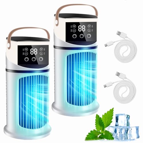 Tragbare Klimaanlage Kühlventilator, Einstellbarer Nebelkühler, Cooling Ace Klimagerät, Bladeless Turmventilator mit LED-Licht, Kompakter Verdunstungsluftkühler für Schlafzimmer Gebrauch (2 Stück) von Dewppxi