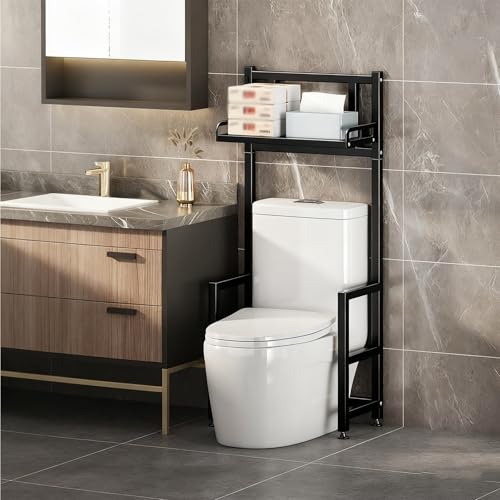 3-stufiges Aufbewahrungsregal Über Der Toilette, Badezimmer-Boden-Organizer Mit Verstellbarem Regal, Snap-on-Design, Freistehender Platzsparender Toilettenständer(Black,1-Layer) von Dexinhdh