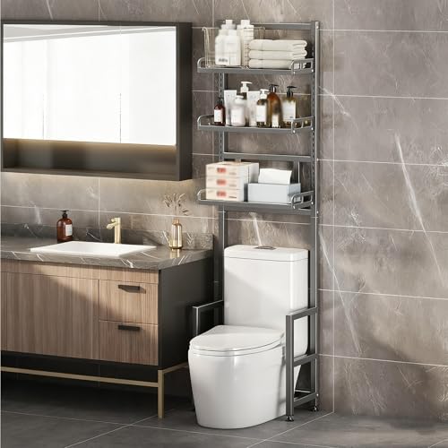 3-stufiges Aufbewahrungsregal Über Der Toilette, Badezimmer-Boden-Organizer Mit Verstellbarem Regal, Snap-on-Design, Freistehender Platzsparender Toilettenständer(Gray,3-Layer) von Dexinhdh