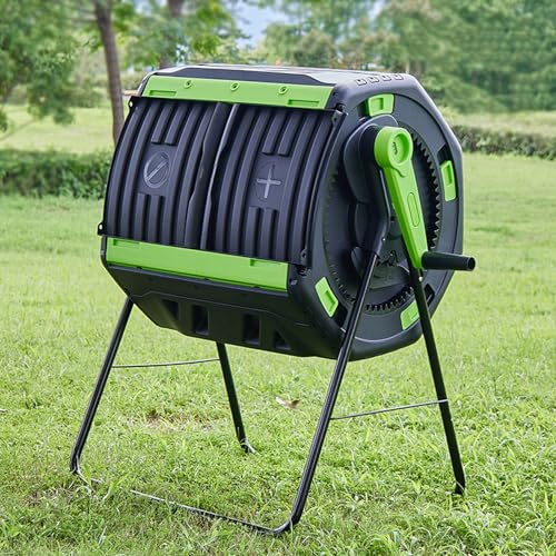 Compost Bin Outdoor, 53 Gal Dual Chamber Compost Tumbler with Iron Support Legs, Integrated Sliding Double-Door Lid, Large Composting Bin for Backyard, Garden, Patio von Dexinhdh