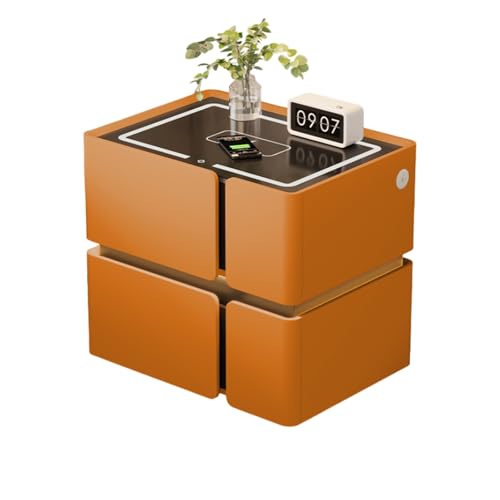 Dexinhdh Intelligenter Nachttisch Mit LED-Licht, Schwebender Nachttisch Mit Ladestation Und 2 Schubladen, Arbeitsplatte Aus Gehärtetem Glas, Beistelltisch Aus Holz(A,50cm) von Dexinhdh