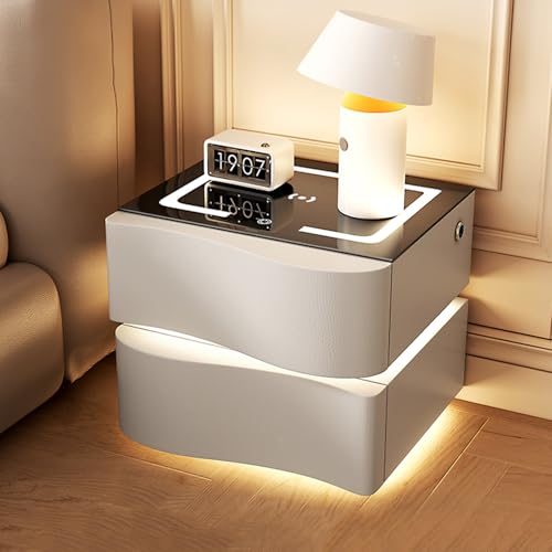 Dexinhdh Intelligenter Nachttisch Mit Ladestation, An Der Wand Montierter Nachttisch Mit LED-Licht, 3 Einstellbare Farblichter, Schwebender Schminktisch Mit 2 Schubladen(A,50cm) von Dexinhdh
