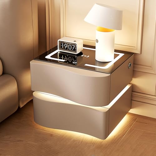 Dexinhdh Intelligenter Nachttisch Mit Ladestation, An Der Wand Montierter Nachttisch Mit LED-Licht, 3 Einstellbare Farblichter, Schwebender Schminktisch Mit 2 Schubladen(B,50cm) von Dexinhdh