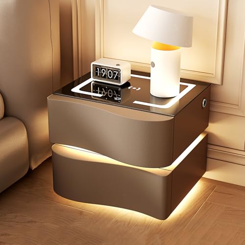 Dexinhdh Intelligenter Nachttisch Mit Ladestation, An Der Wand Montierter Nachttisch Mit LED-Licht, 3 Einstellbare Farblichter, Schwebender Schminktisch Mit 2 Schubladen(E,40cm) von Dexinhdh