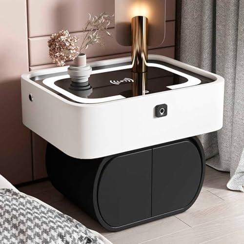 Dexinhdh Intelligenter Nachttisch Mit Ladestation, Moderner Nachttisch Aus Holz Mit 2 Schubladen Und Passwortschloss, Multifunktionaler Beistelltisch Für Wohnzimmer, Schlafzimmer(B,50cm) von Dexinhdh