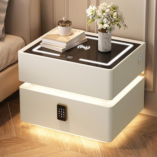 Dexinhdh Intelligenter Nachttisch Mit Ladestation, Schwebender Nachttisch Mit Passwortsperre, Nachttischschrank Mit 2 Schubladen Und LED-Licht Für Schlafzimmer, Wohnzimmer, Büro(A,35cm) von Dexinhdh