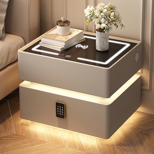 Dexinhdh Intelligenter Nachttisch Mit Ladestation, Schwebender Nachttisch Mit Passwortsperre, Nachttischschrank Mit 2 Schubladen Und LED-Licht Für Schlafzimmer, Wohnzimmer, Büro(B,25cm) von Dexinhdh