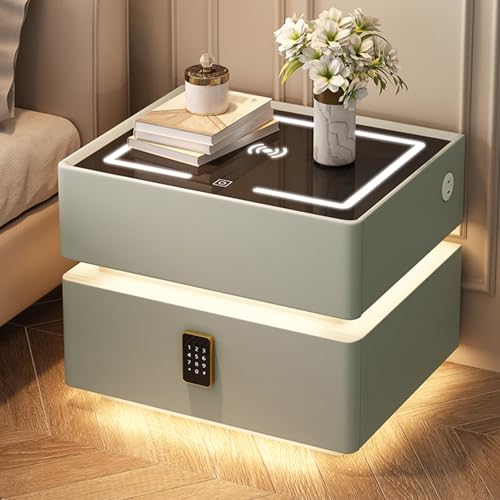 Dexinhdh Intelligenter Nachttisch Mit Ladestation, Schwebender Nachttisch Mit Passwortsperre, Nachttischschrank Mit 2 Schubladen Und LED-Licht Für Schlafzimmer, Wohnzimmer, Büro(C,45cm) von Dexinhdh