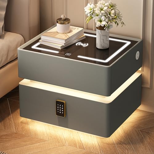 Dexinhdh Intelligenter Nachttisch Mit Ladestation, Schwebender Nachttisch Mit Passwortsperre, Nachttischschrank Mit 2 Schubladen Und LED-Licht Für Schlafzimmer, Wohnzimmer, Büro(D,35cm) von Dexinhdh