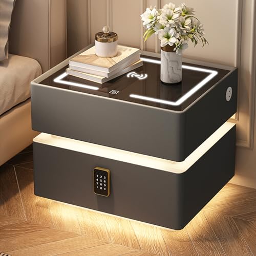 Dexinhdh Intelligenter Nachttisch Mit Ladestation, Schwebender Nachttisch Mit Passwortsperre, Nachttischschrank Mit 2 Schubladen Und LED-Licht Für Schlafzimmer, Wohnzimmer, Büro(E,30cm) von Dexinhdh