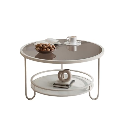 Dexinhdh Moderner Couchtisch Aus Glas, Runder Couchtisch Mit Zwei Ebenen Und Rutschfester Fußauflage, Zwei Glastischplatten Erhältlich, Cocktail-Mitteltisch Für Wohnzimmer, Home(A,60cm) von Dexinhdh
