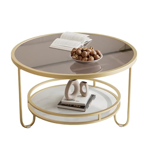 Dexinhdh Moderner Couchtisch Aus Glas, Runder Couchtisch Mit Zwei Ebenen Und Rutschfester Fußauflage, Zwei Glastischplatten Erhältlich, Cocktail-Mitteltisch Für Wohnzimmer, Home(B,60cm) von Dexinhdh