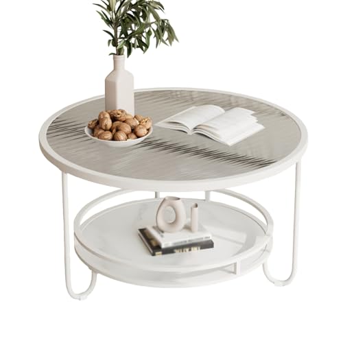 Dexinhdh Moderner Couchtisch Aus Glas, Runder Couchtisch Mit Zwei Ebenen Und Rutschfester Fußauflage, Zwei Glastischplatten Erhältlich, Cocktail-Mitteltisch Für Wohnzimmer, Home(D,70cm) von Dexinhdh
