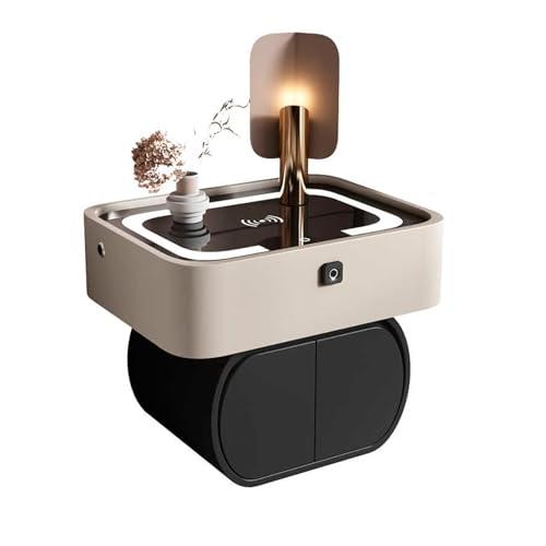 Dexinhdh Nachttisch Mit Ladestation Und LED-Licht, Intelligenter Nachttisch Mit Passwortsperre, 3 Einstellbare Farblichter, Beistelltisch Mit 2 Schubladen Für Wohnzimmer, Büro(A,40cm) von Dexinhdh