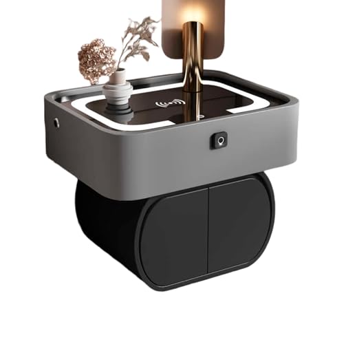 Dexinhdh Nachttisch Mit Ladestation Und LED-Licht, Intelligenter Nachttisch Mit Passwortsperre, 3 Einstellbare Farblichter, Beistelltisch Mit 2 Schubladen Für Wohnzimmer, Büro(C,40cm) von Dexinhdh